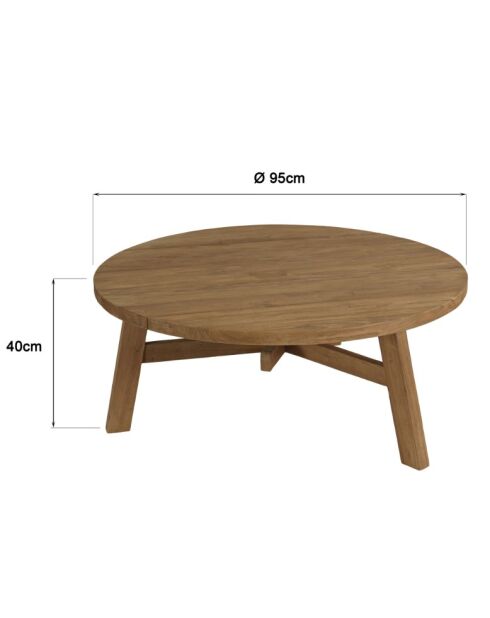 Table basse de jardin ronde en bois de teck recyclé naturel - D95 cm