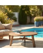 Table basse de jardin ronde en bois de teck recyclé naturel - D95 cm
