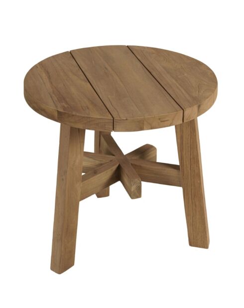 Table d'appoint de jardin ronde en bois de teck recyclé naturel - D47cm
