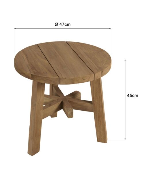 Table d'appoint de jardin ronde en bois de teck recyclé naturel - D47cm