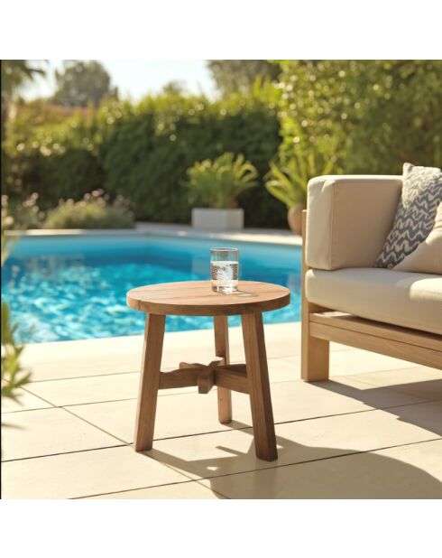Table d'appoint de jardin ronde en bois de teck recyclé naturel - D47cm