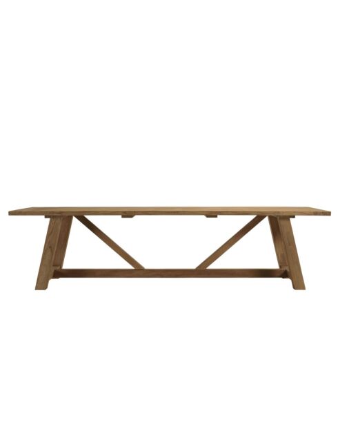 Salon de jardin 10/12 personnes en teck recyclé - 1 table et 2 bancs en teck recyclé naturel - 300x100 cm