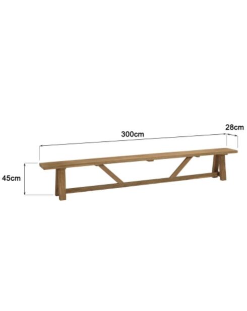 Banco de jardín de madera de teca reciclada natural - 300x28 cm