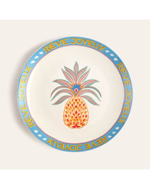 Plat de service à gâteau Ananas multicolore - 21 x 21 cm