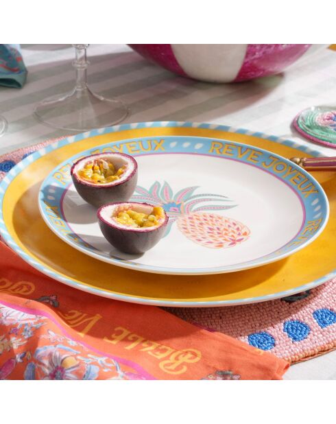 Plat de service à gâteau Ananas multicolore - 21 x 21 cm