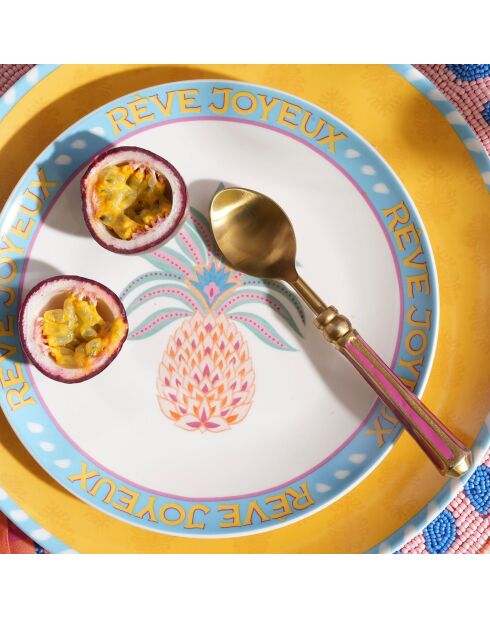 Plat de service à gâteau Ananas multicolore - 21 x 21 cm