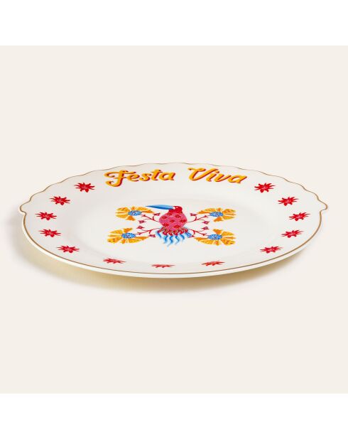 Plat de service à gâteau Fiesta Viva multicolore et blanc - 20 x 20 cm