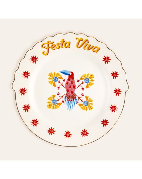 Plat de service à gâteau Fiesta Viva multicolore et blanc - 20 x 20 cm