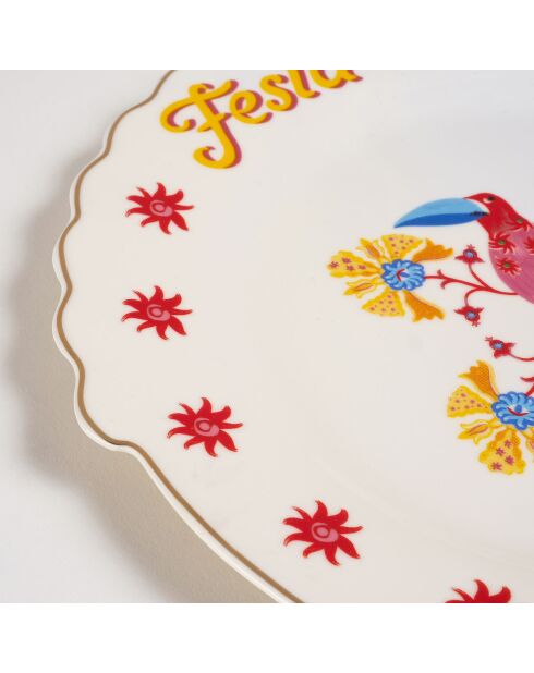 Plat de service à gâteau Fiesta Viva multicolore et blanc - 20 x 20 cm