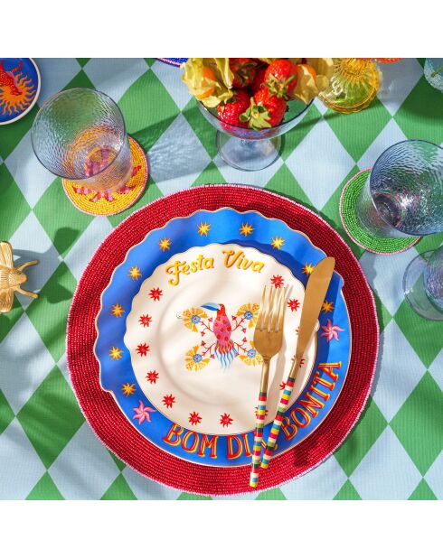 Plat de service à gâteau Fiesta Viva multicolore et blanc - 20 x 20 cm