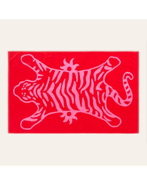 Serviette de plage Tabea en velours de coton rose - 90 x 150 cm