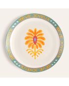 Plat de service à gâteau fleur multicolore - 21 x 21 cm