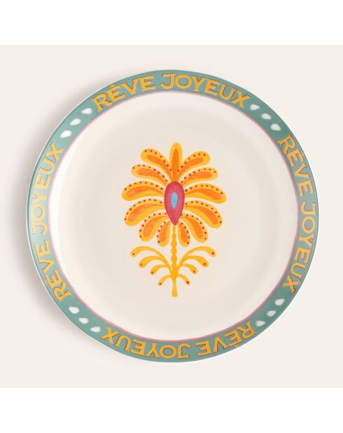 Plat de service à gâteau fleur multicolore - 21 x 21 cm