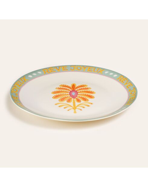 Plat de service à gâteau fleur multicolore - 21 x 21 cm