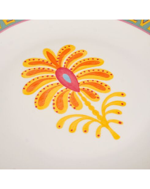 Plat de service à gâteau fleur multicolore - 21 x 21 cm