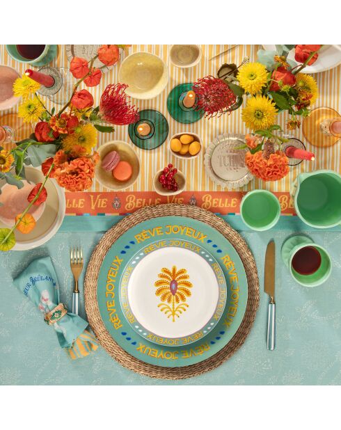 Plat de service à gâteau fleur multicolore - 21 x 21 cm