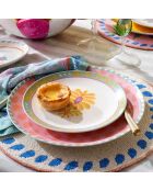 Plat de service à gâteau fleur multicolore - 21 x 21 cm