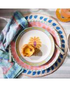 Plat de service à gâteau fleur multicolore - 21 x 21 cm