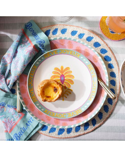 Plat de service à gâteau fleur multicolore - 21 x 21 cm
