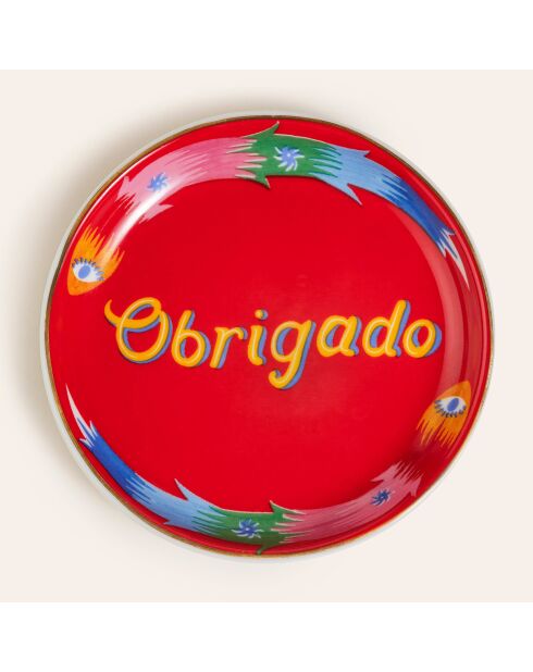 Assiette plate Obrigado rouge - 10 x 10 cm