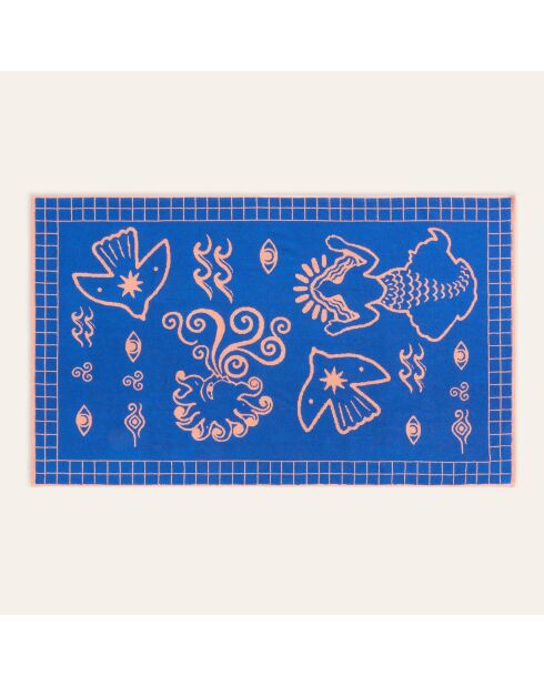 Telo mare Tabea in cotone blu salmone - 90 x 150 cm