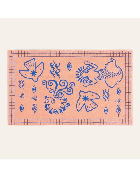 Telo mare Tabea in cotone blu salmone - 90 x 150 cm