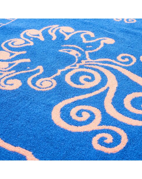 Telo mare Tabea in cotone blu salmone - 90 x 150 cm