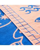 Telo mare Tabea in cotone blu salmone - 90 x 150 cm
