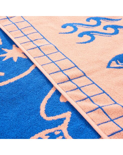 Telo mare Tabea in cotone blu salmone - 90 x 150 cm