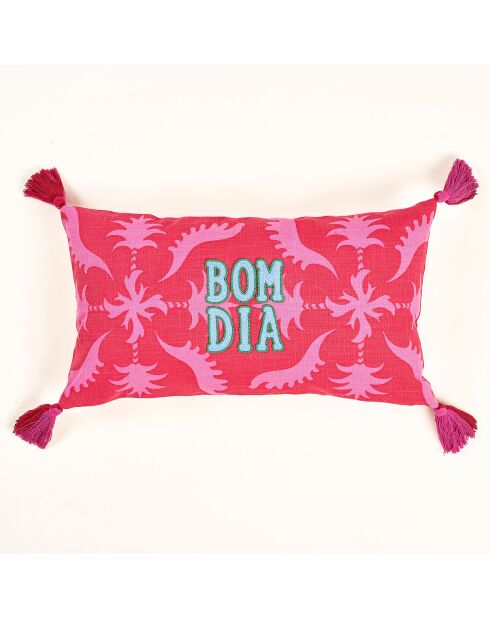 Kissen Bom Dia in Rosa und Rot, 30 x 55 cm