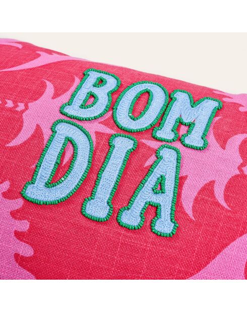 Kissen Bom Dia in Rosa und Rot, 30 x 55 cm