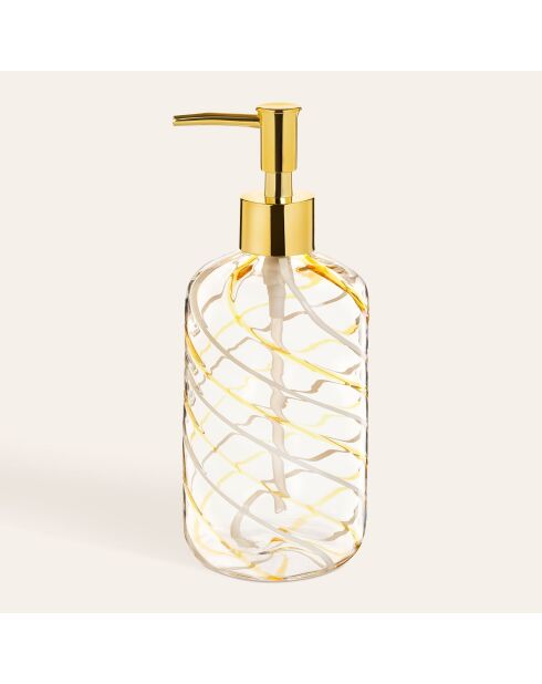 Dispenser di sapone trasparente e giallo - 8 x 8 x 20,5 cm