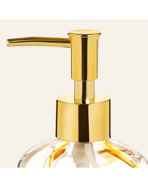 Dispenser di sapone trasparente e giallo - 8 x 8 x 20,5 cm