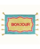 Tapis de bain en coton Bonjour jaune - 60 x 90 cm