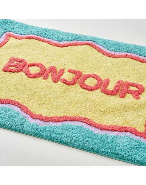Tapis de bain en coton Bonjour jaune - 60 x 90 cm