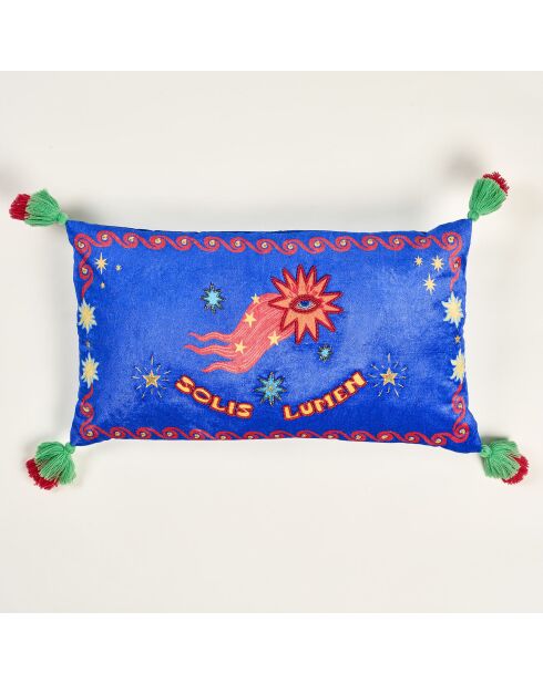 Besticktes Kissen mit Quasten Ghuni dunkelblau - 30 x 55 cm
