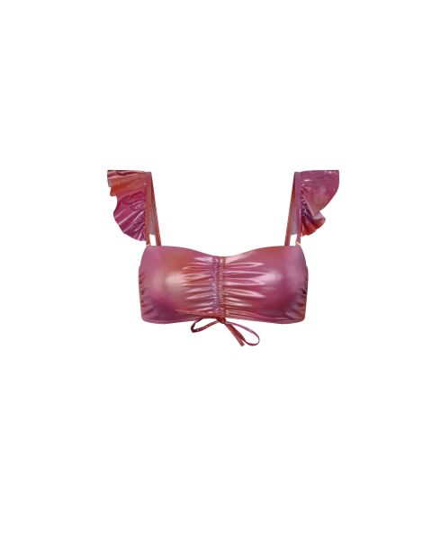 Top de bikini tipo bandeau con pliegues degradados rojo/rosa