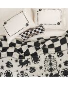 Zwarte kingsize bedsprei van jacquardkatoen met franjes