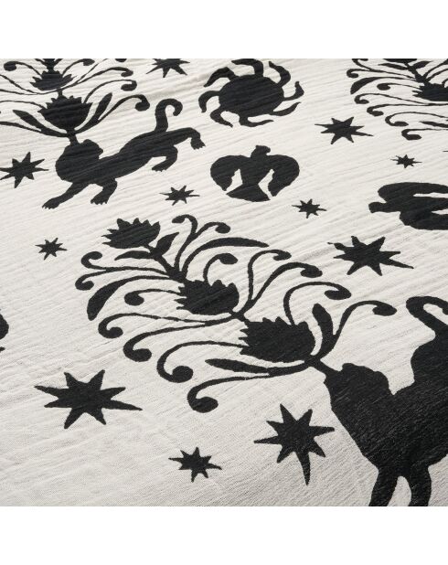 Zwarte kingsize bedsprei van jacquardkatoen met franjes