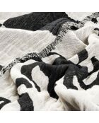 Zwarte kingsize bedsprei van jacquardkatoen met franjes