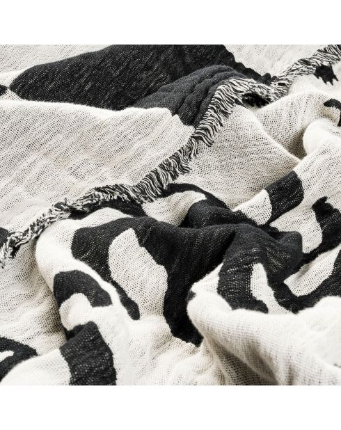 Zwarte kingsize bedsprei van jacquardkatoen met franjes