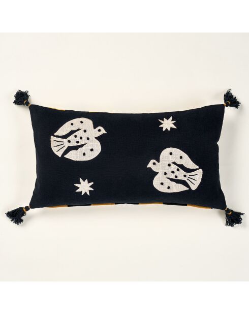 Decoratief kussen van zwart katoen -30 x 55 cm