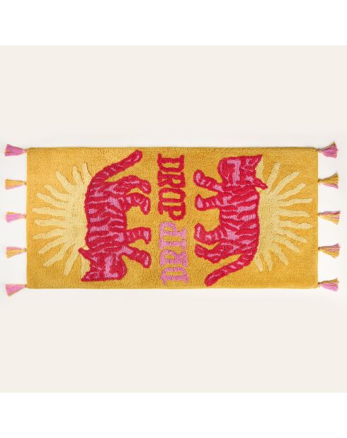 Tapis de bain en coton Drip Drop jaune - 60 x 120 cm