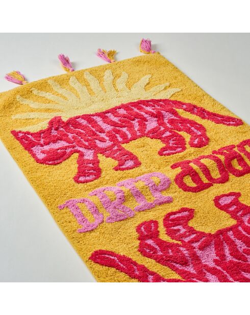 Tapis de bain en coton Drip Drop jaune - 60 x 120 cm