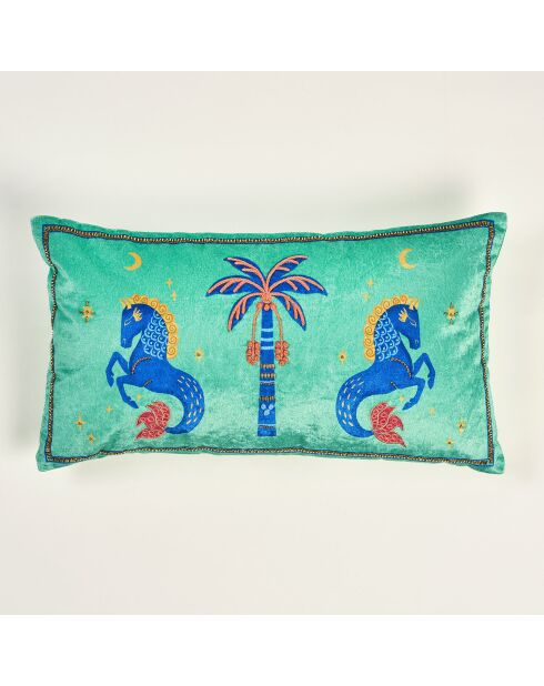 Decoratief kussen Paard veelkleurig en groen - 30 x 55 cm