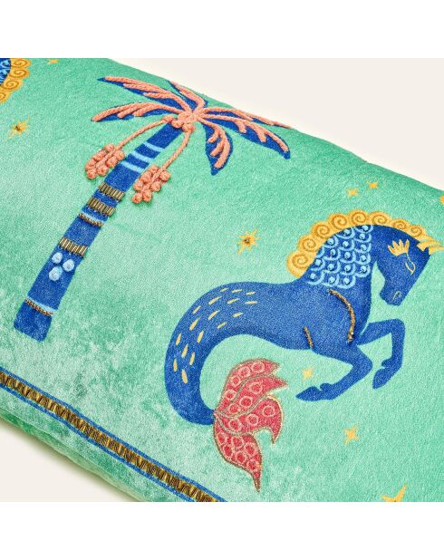 Decoratief kussen Paard veelkleurig en groen - 30 x 55 cm