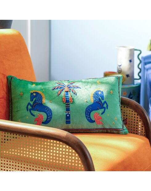 Decoratief kussen Paard veelkleurig en groen - 30 x 55 cm