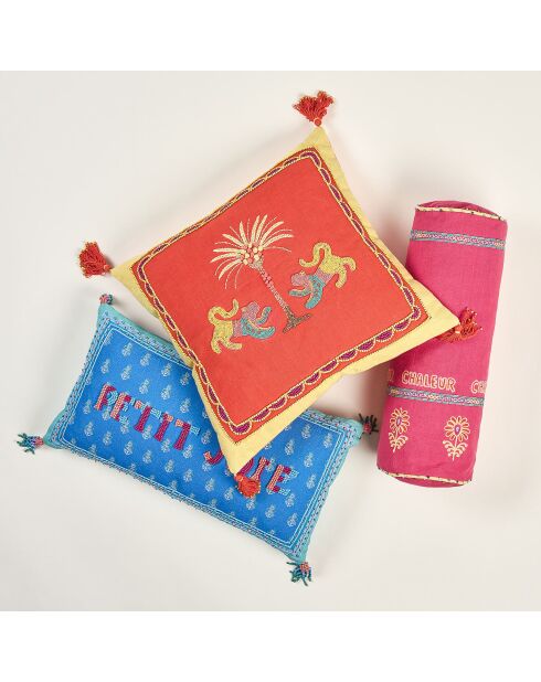 Decoratief kussen van fuchsia katoen - 17 x 47 cm