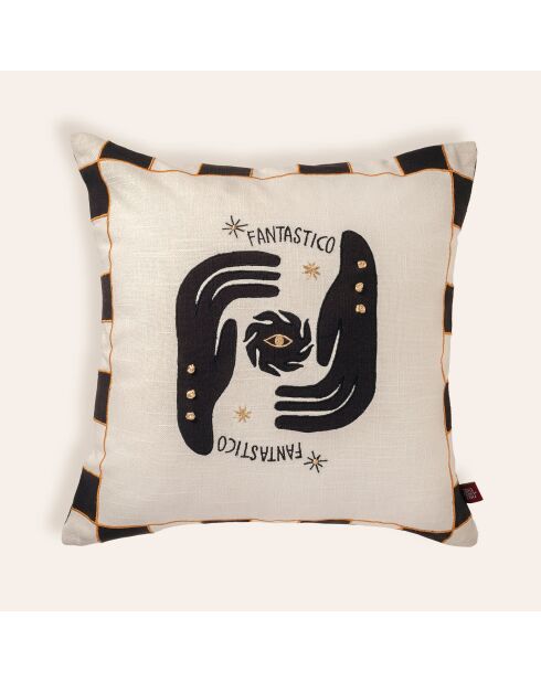 Coussin décoratif en coton Fantastico beige et noir - 50 x 50 cm