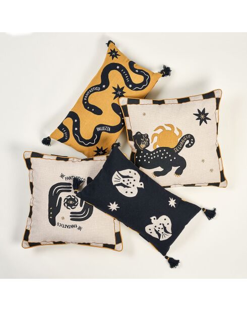 Coussin décoratif en coton Fantastico beige et noir - 50 x 50 cm